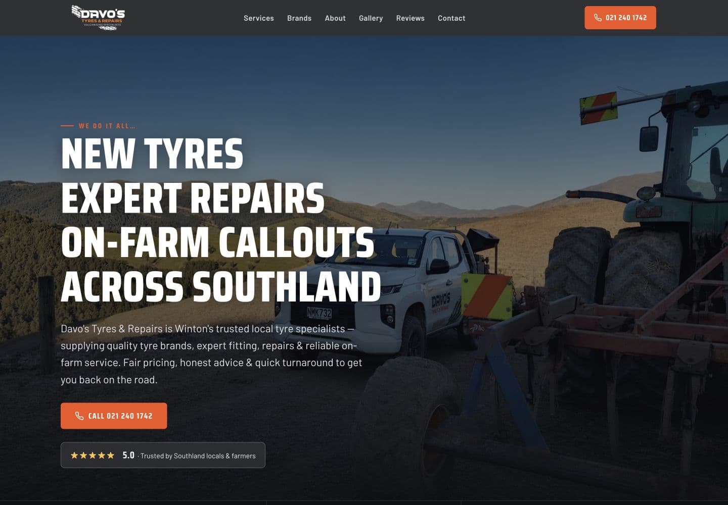 Davo’s Tyres desktop website